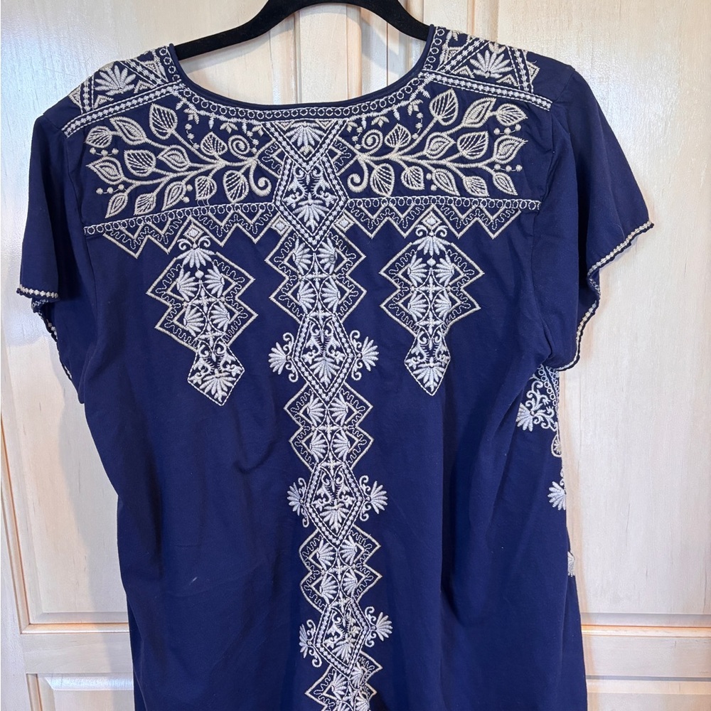 Embroidered Navy Blue Johnny Was Tunic top - Picture 3 of 5